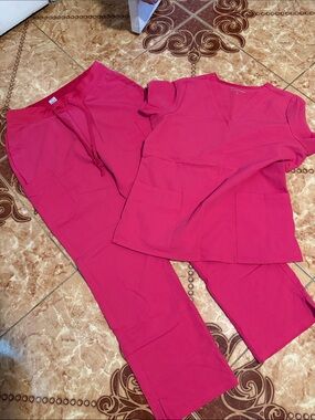 Unbranded Women's Hot Pink V-Neck Scrub Set